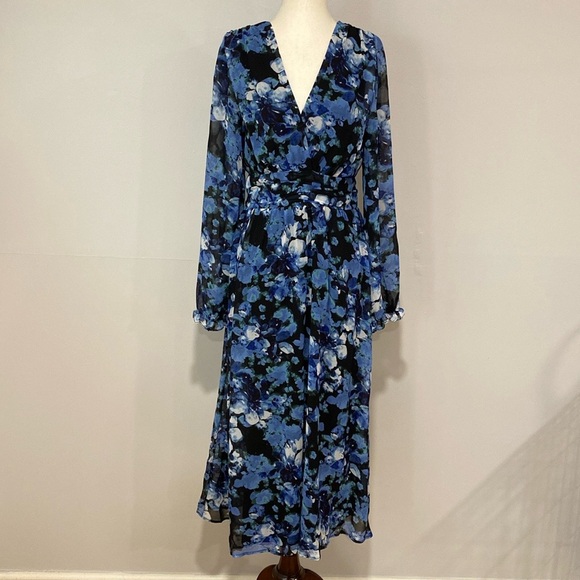 Lulu’s Impressive Charm Black Multi Floral Print Long Sleeve Midi Dress - Picture 6 of 9